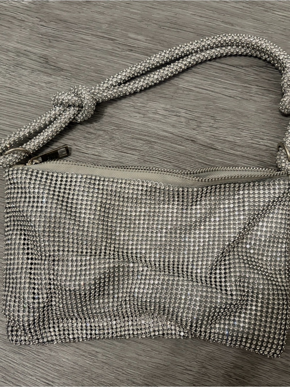 Silver Crystal Mesh Shoulder Bag